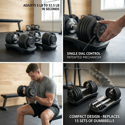 Premium Steel Adjustable Dumbbell Pair: Anti-Rattle Secure Lock Lifting