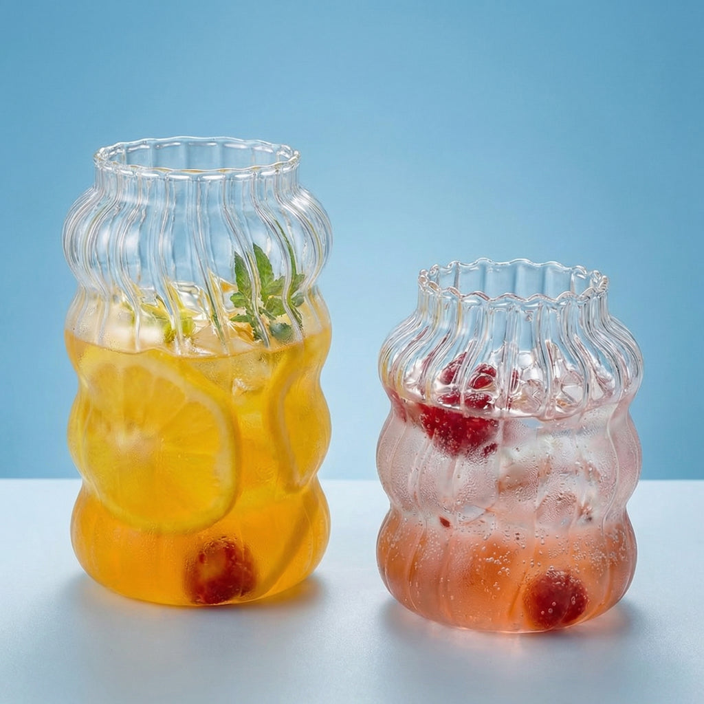 Nordic Pumpkin Ribbed Glass Cup
